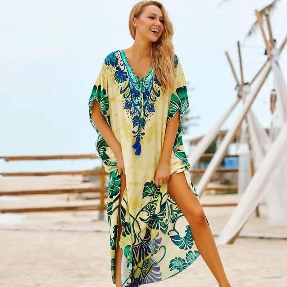 Island vacation travel Loose beach cotton silk long robe summer